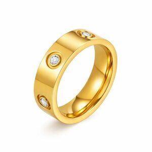 18k Gold Plated CZ Band Ring – Stainless Steel | Minimalist Stackable Ring